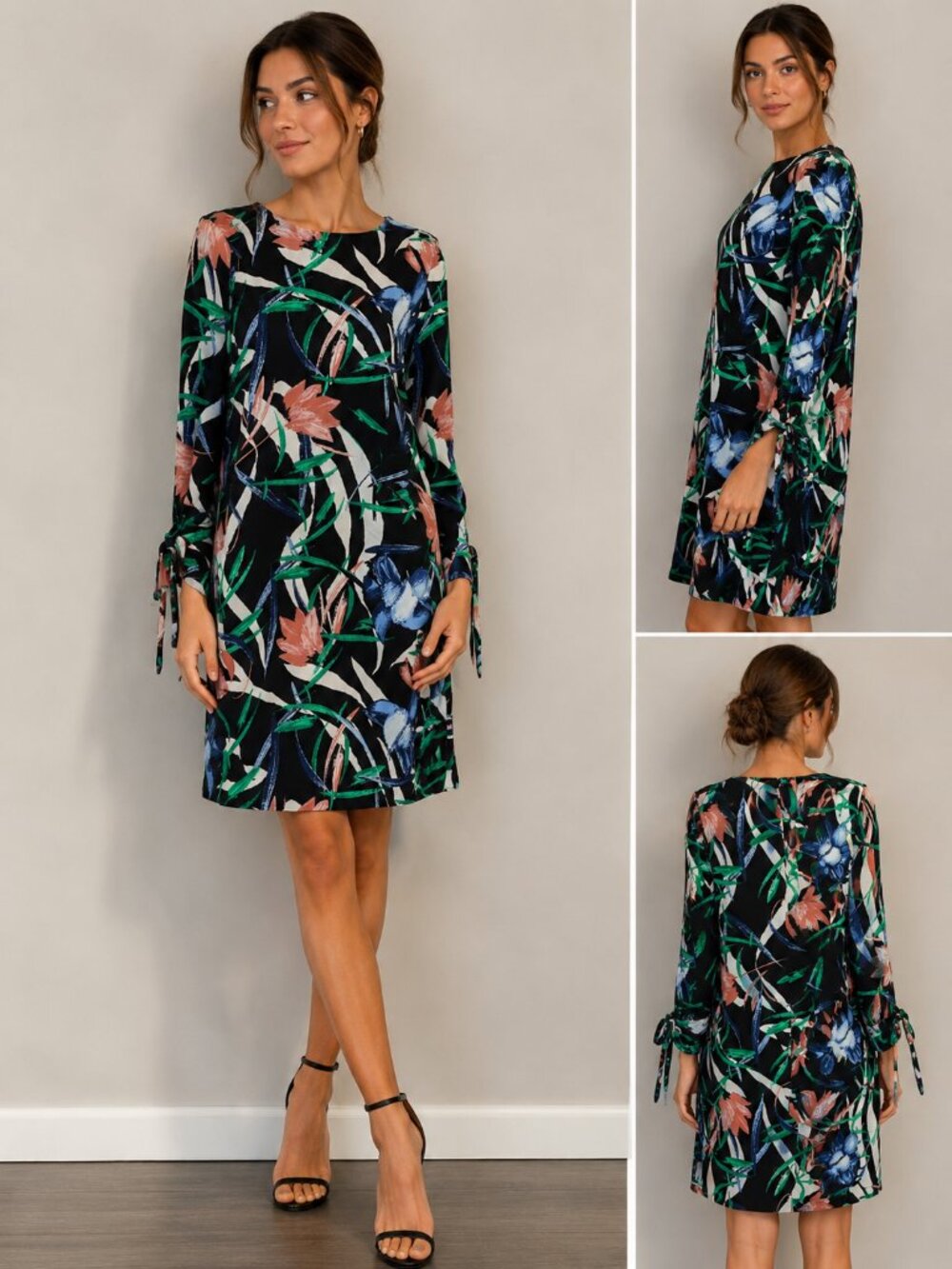 Vero Moda Women's Black Floral Print Shift Dress - Size Large